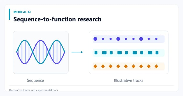 Conceptual DNA sequence flowing into several molecular prediction tracks.
