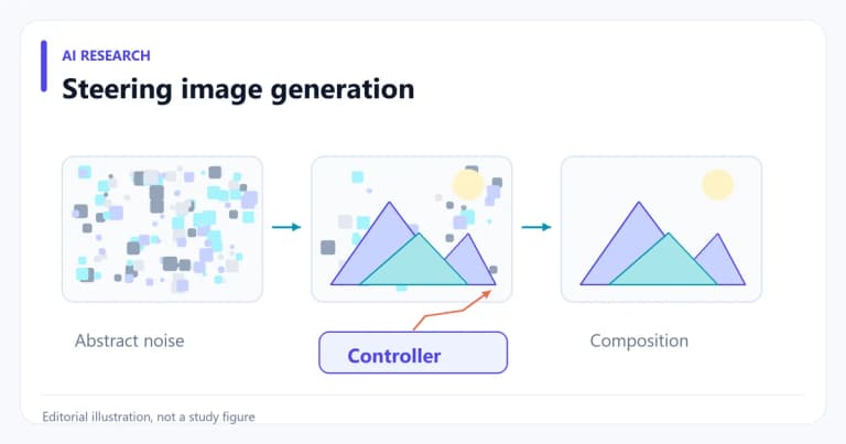 A conceptual controller guides a noisy image toward a geometric composition.